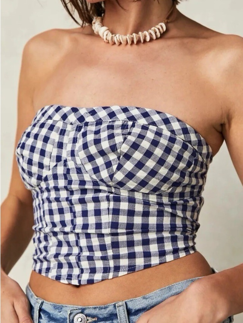 Free People Leilani Tube Top in Blue Gingham